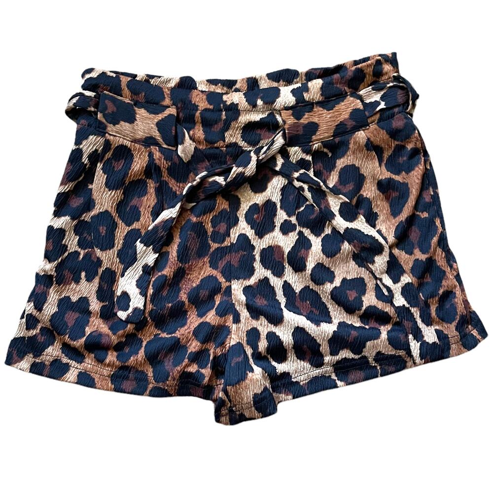 BROWN AND BLACK CHEETAH PRINT SHORTS WITH STRETCHY WAISTBAND & MATCHING BELT
